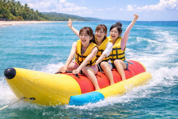 初のバナナボート体験